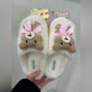 Cute Bear Slippers with Pink Bow